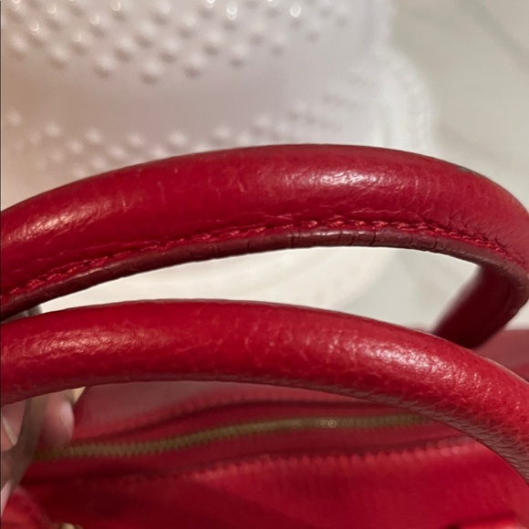 MCM Red Leather Satchel with Gold Accents - Picture 7 of 16